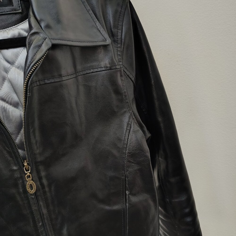 Steve Madden Genuine Leather Bomber Jacket Black - Picture 4 of 9